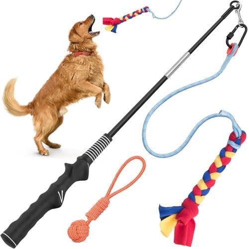YES4QUALITY Flirtstange für Hunde mit sicherem und starkem Nylonseil, robuster Köderstab für Hunde jeder Größe, Hundespielzeug für Gehorsamstraining und Übungen