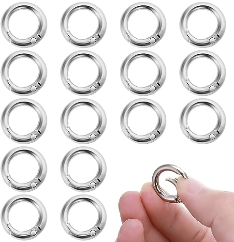16 Stück Karabiner Rund 20mm Silber Metall Karabiner Ring Feder O Ring Legierung Karabinerhaken Schlüsselbund Zubehör für Schlüsselbund Handwerk DIY