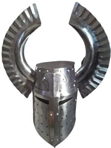 Better Buy Handicraft Mittelalterlicher Ritter Großer Helm mit Deutschen Wappen Flügelhelm Silber, silber, Erwachsene