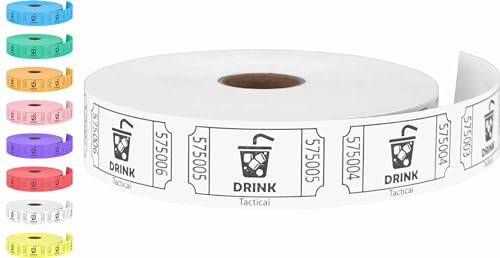 Tacticai Lot de 1000 tickets de tombola pour boisson, blanc (8 couleurs au choix), rouleau unique pour événements, entrée, récompense de classe, collecte de fonds et prix