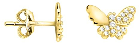 SOFIA MILANI - Boucles d'Oreilles pour Femme en Argent 925 - Plaqué Or - avec Pierre de Zircon - Clou d'Oreille en Forme de Papillon - E2291