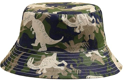 Malaxlx Kleinkind Sonnenhut Fischerhut Kinder Camouflage Dinosaurier Sommerhut Strandhut UV Schutz Bucket Hat Eimer Hut für 2-4 Jahre Mädchen Jungen