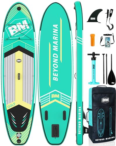 BEYOND MARINA Sup Board, Stand Up Paddling Board, Paddle Board, Aufblasbares Paddleboard Surfboard Wassersport, Sitz, 2-in-1 Paddel, Pumpe, Rucksack, Leash, 320 x81 x15CM, Streifen-Grün