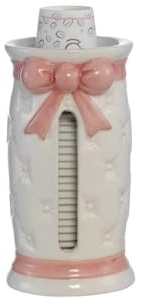 Portabicchieri piccolo in ceramica elegante bianco e rosa coll. fiocco rosa