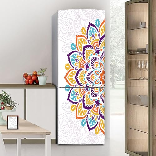 Fridge Wraps Kitchen Fridge Stickers Cover Full Doors, Fridge Sticker Full Covering Door Fridge Covers Skins Wall Stickers for Kitchen Decal, Color Mandala Flower