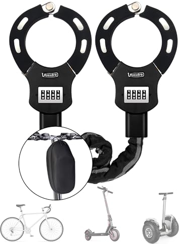 E Scooter Schloss, Kettenschlösser Fahrrad Zahlenschloss, Handschellenschloss für E Scooter mit Gummi-Lock-Hülse, Fahrradschloss Hohe Sicherheit, 90cm, Ideal für E Roller, Fahrrad (Passwortsperre B)