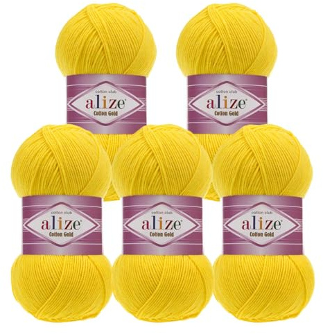 5 x 100g Strickgarn Alize Cotton Gold Uni Klassikgarn Häkelgarn Strick-Wolle Farbwahl