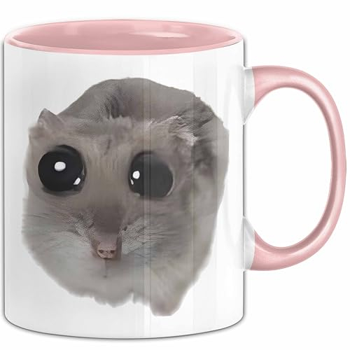 Sad Hamster Meme Lustige Tasse Hamsti Trauriger Hamster Büro Kaffee-Becher (Rosa)