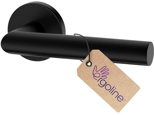 ERGO line LUCA Poignée de porte d'intérieur, noire, poignée sans rosace inférieure, paire de poignées de porte sur rosaces rondes, noire mate, garnitures de porte, poignée