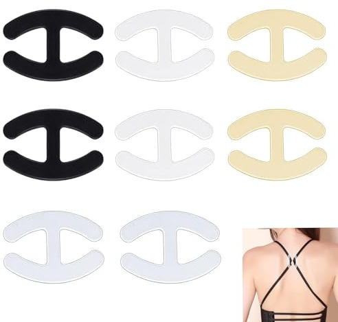 8 Stück BH Träger Clip Rücken, BH Clips Für BH Träger Rücken, BH Klammer Rücken, BH Zubehör, Für Trägerlose Und Racerback Oberteile (Hautfarbe, Weiß, Schwarz, Transparent)