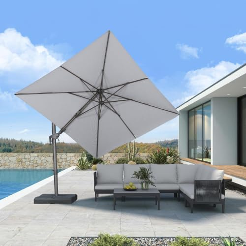 PURPLE LEAF Sonnenschirm Twist 250 × 300 cm Acrylimitat Farbecht Kieselgrau | 6-Fach Neigbar, 120° Axialschwenk, 360°Drehbar Rundum Schatten, Alugestell & –griff Windstabil, Ampelschirm Reißfestes Gewebe