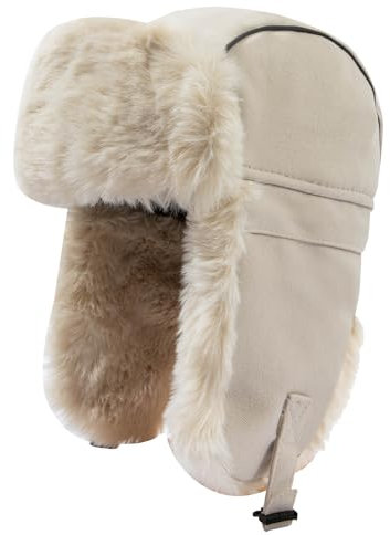 Clakllie Winter Fliegermütze Trappermütze Winddicht Warm Wintermütze Kunstfellmütze Pelzmütze mit Ohrenklappen Unisex Schneedichte Russenmütze Russische Skimütze Russische Mütze Earflap,PL2404-Beige