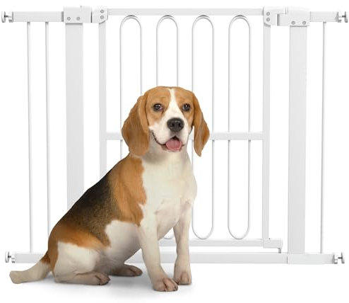 PawHut Treppenschutzgitter Türschutzgitter Absperrgitter ohne Bohren 76-104 cm Schutzgitter aus Stahl für Hunde, Haustiere Treppen, Tür, Weiß