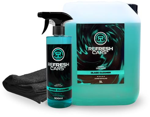 Limpiacristales Coche 5L + Spray 500ml Antilluvia Antimosquitos Interior Exterior Cristales Limpios Visibilidad Óptima Limpieza Profesional Uso Diario Fácil Aplicación + Bayeta Microfibra