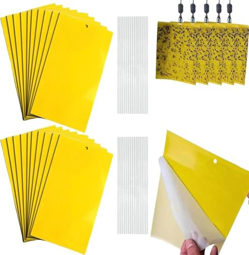 Gialle per Insetti, 40 Pezzi Trappole Appiccicose 10cm x 20cm MoscheTrappola Trappola per Insetti per Mosca Bianca,Mosca della Frutta,Afidi,Minatori Fogliari,Cicaline