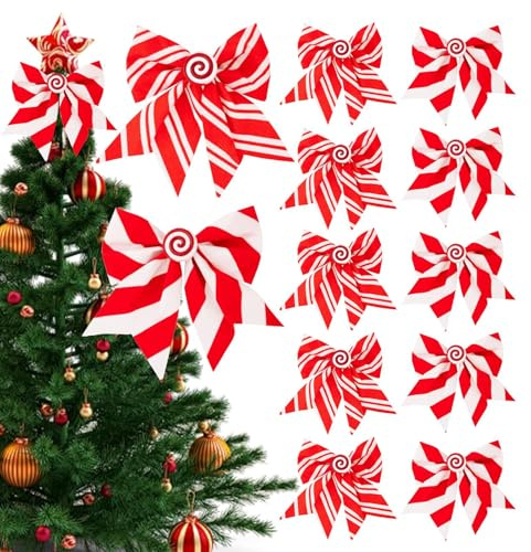Lpoppcx Weihnachtsbaum Schleifen,12er Set Rote Weiße Festliche Deko - Deko Schleifen Für Girlande Baum,Für Girlande Indoor Outdoor Treppe Kamin