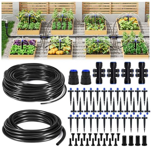 HIRALIY 220FT Drip Irrigation Kit for Large Garden, Quick Connect Garden Watering System with 33FT 15mm Hose, 36 Adjustable Drippers for Raised Beds, Vegetable Garden, Greenhouse