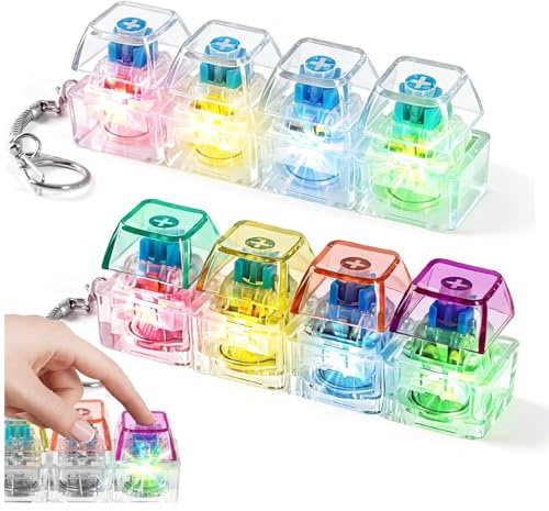 2 Pack Keyboard Fidget Toys with LED Lights,Keychains 4 Clicky Keys | Each Mini Keyboard Has 4 Clicky Keys,LED Lights, Keychain,Ideal for Stress Relief and Focus for Adults and Kids
