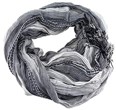 TigerTie gecrashter Schal schwarz anthrazit weiß gestreift mit Fransen - Gr. 190 x 60 cm