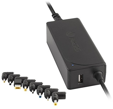 NGS W-45W - Cargador Universal Automático 45 W para Ordenador Portátil, Cargador con Salida USB 5V-2A y 8 Adaptadores Compatibles con HP, DELL, ASUS, Lenovo, Acer