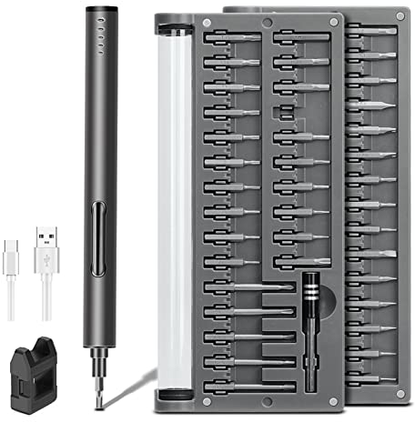 POWERGIANT Mini tournevis électrique, petit tournevis électrique portable sans fil avec 55 embouts de précision, lumière LED et tapis magnétique, outil de réparation pratique pour téléphone, montre,