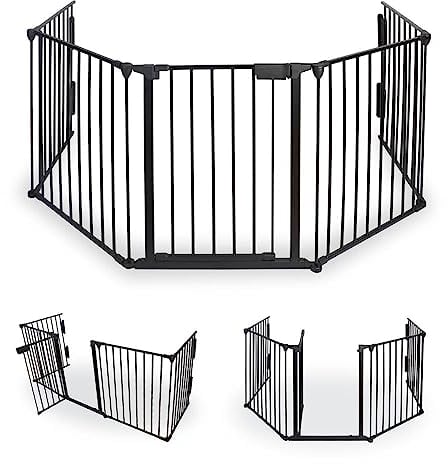 FACILITYS - Barrière de Sécurité Enfant - Grille Protection Cheminée Enfant Pliable - Grand Format en Métal de 300 cm - 1 Porte et 5 Panneaux Préassemblés - Barrière Poêle à Bois et Escalier