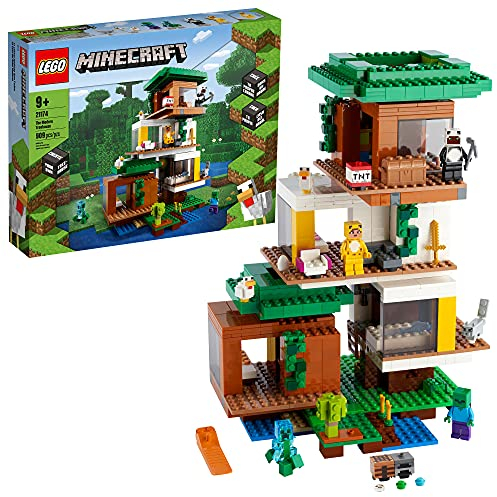 LEGO Minecraft La Casa sull'Albero Moderna, Giocattoli per Bambini di 9 Anni con il Personaggio di Charged Creeper, 21774