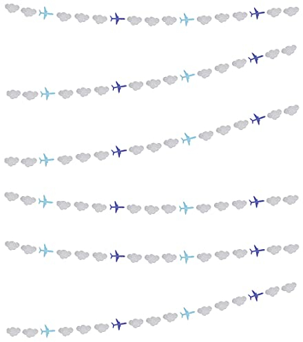 Lauthen.S Flugzeug-Wolken-Girlande, 6 Stück, Glitzer, Flugzeug, Papiergirlande, Dekorationen für Geburtstag, Luftfahrt, Flugzeug-Thema, Babyparty, Partyzubehör, Klassenzimmer, Heimdekoration