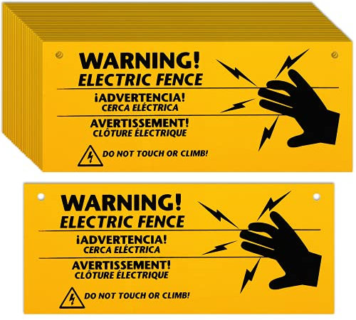 Blulu Electric Fence Warning Signs 10 x 4 Inch Plastic, 24 Pieces, Yellow and Black, Practical/Functional