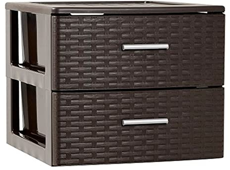Acan Tradineur - Cajonera de ordenación Rattan de plástico - 2 cajones - Torre de almacenaje Multiusos, Organizador Auxiliar, Almacenamiento, baño - 31,5 x 36,5 x 36,5 cm - Color Wengué