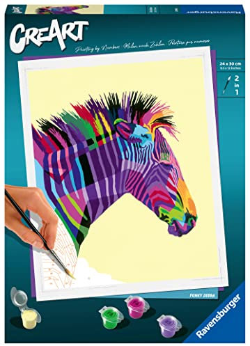 Ravensburger – CreArt Grand Format 24x30 cm – Zèbre – Loisir créatif – Peinture par numéros – Adulte – Activité détente et créative – Dès 12 Ans – 28994 – Version française