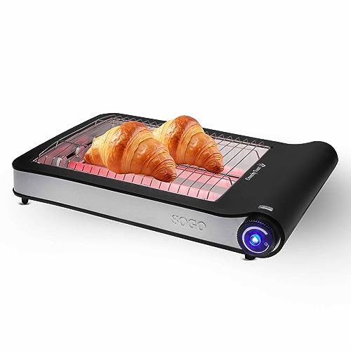 SOGO Tostadora Plana Sobremesa 925W para Todo Tipo de Pan - Tostadora Horizontal para Tostar, Descongelar y Calentar Bollería - Tostado Uniforme con Calentadores de Cuarzo - Limpieza Fácil y Rápida