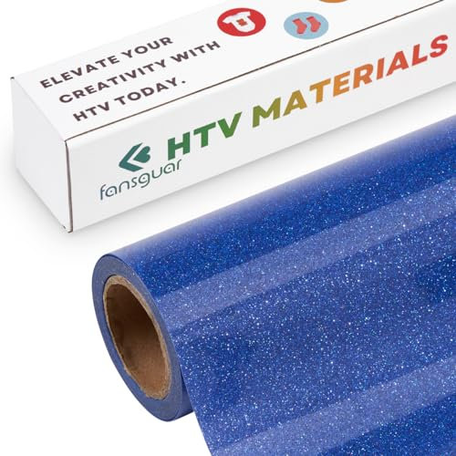 FANSGUAR Royal Blue Glitter HTV Roll -12x6ft Iron on Heat Transfer Vinyl for DIY Shirts Gifts
