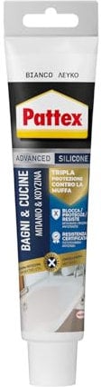 PATTEX Sigillante Bianco Bagni&Cucine 3x Protection, Silicone Bianco per Bagno Antimuffa, Silicone Impermeabile, Flessibile e a Lunga Durata, 1 Tubo da 50 ml