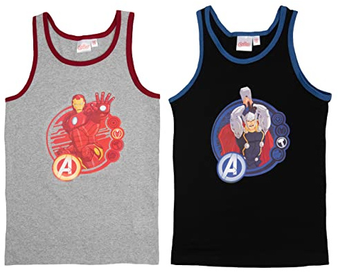 Marvel The Avengers Unterhemd für Jungen Kinder Tank Top Hemdchen Unterwäsche Grau/Schwarz (2er Pack)