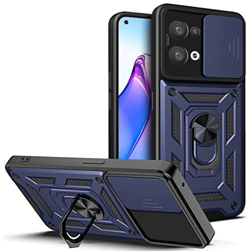 DESSEN Coque pour Oppo Reno8 5G (Reno 8 5G), Housse en Silicone Souple TPU/PC et Cover Objectif, Étui avec Support Magnétique Anneau Rotatif à 360 Degrés Case. Bleu