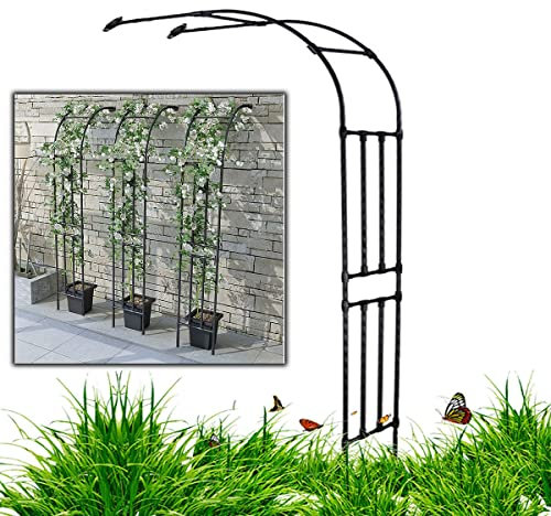 Metal Half Arch Trellis Wall Mounted Garden Arches Rose Arch Half Side Wall Archway Pergola For Outdoor Gate Entry Paths, Easy To Assemble (Color : Black, Size : W180XH240cm(5.9x7.9ft))