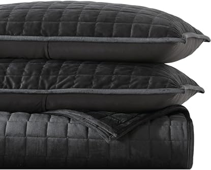 Vera Wang - Bettwäsche-Set für King-Size-Betten, Designer-Bettwäsche-Set mit Kissenbezügen, Samt, Heimdekoration (Diamantschwarz, Kingsize-Bett)