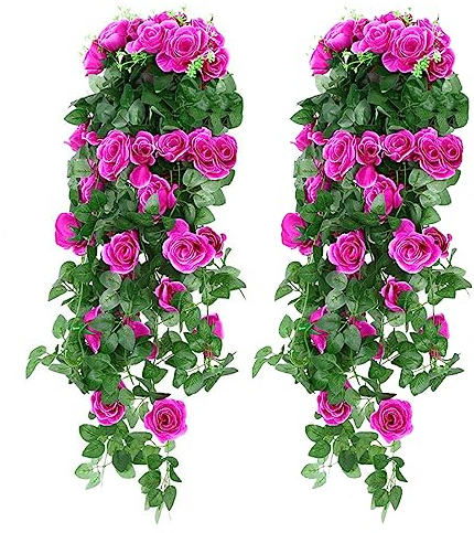 Heflashor Künstliche Hängende Blumen, Veilchen Hängende Kunstblumen, Künstliche Hängepflanzen Girlande Plastikblumen Wanddekoration für Haus Garten Hochzeit Büro,Rose-Lila