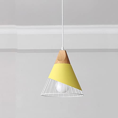 Chao Zan Pendelleuchte Lampe Esstisch Hängelampe Deckenlampe Metall und Holz, E27 Lampenfassungen max. 60 Watt,ohne Leuchtmittel (Gelb)