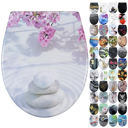 Fanmitrk Duroplast Toilet Seat Soft Close -Quick Release Toilet Lid with Top Fixing,Various Patterns to Choose from (UF819-51)