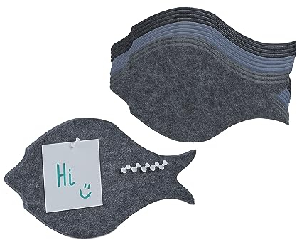 Relaxdays Filzpinnwand, 12 Selbstklebende Filzwände im Fisch-Design, Filz, HBT: 16 x 30 x 0,9 cm, inkl. Pinnnadeln, bunt