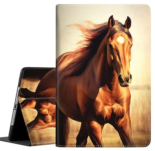 Hülle für iPad 9. / 8. / 7. Generation (2021/2020/2019) 10,2 Zoll / iPad Air 10,5 Zoll 2019 / iPad Pro 10,5 Zoll, Leder Smart Cover mit Auto Wake/Sleep, Pferd