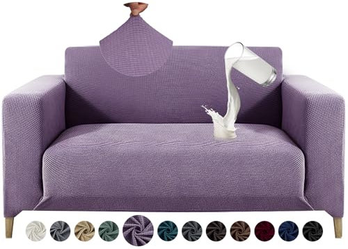 Alishomtll Sofa Überzug 2 Sitzer Stretch Sofabezug Universal Wasserabweisend Couch Überzug Sofaüberwürfe Elastische Jacquard Couchbezug rutschfest Sofaschoner für Hunde Katzen (140-185cm, Lila)