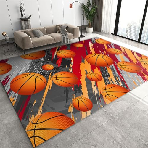 FIEMAR Kreativer Basketball-Teppich, Abstrakte Graffiti-Spielzimmerteppiche, Großer Teppich, Maschinenwaschbar, rutschfest, Für Wohnzimmer, Schlafzimmer, Nachttisch, Kinderzimmer, Küche-140 x 200 cm