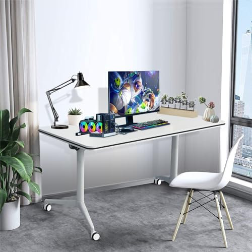 Weiß Konferenzraumtisch Schreibtisch Study Table Schmaler Schreibtische Ergonomischer Computertable Gaming Tisch Klappbarer Office Desk Mit Feststellbaren RäDern FüR Schreib (1PCS 160 * 60 * 75cm)