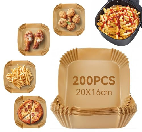Mocraft Air Fryer Liners Disposable, 200PCS Parchment Paper Square Greaseproof Paper Air Fryer Accessories Compatible with Ninja, Cosori (20x16cm)
