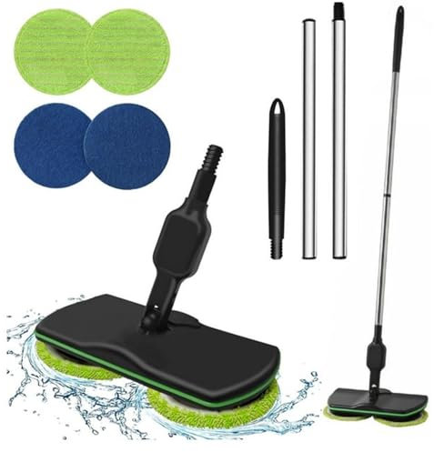 DISHENGZHEN Trapeador eléctrico inalámbrico, trapeador Giratorio eléctrico con 4 Almohadillas de Microfibra Reutilizables, hasta 50 Minutos, para Limpieza de Pisos de Madera Dura/baldosas/mármol