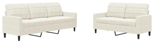 vidaXL 2-TLG. Sofagarnitur mit Kissen Creme Samt, Sofa, Fernsehsessel, Sessel, Sofa Set, Relaxsofa, Samtsofa, Wohnzimmermöbel, Sofa gepolstert, Couch