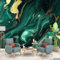 Art Photo Wallpaper Emerald Green and Gold Swirl Marble Nordic Luxury Non-Woven Living Room Bedroom Wall Decoration - Photo Mural- Gaming Room Office TV Background Wall Decor 300 x 210 cm